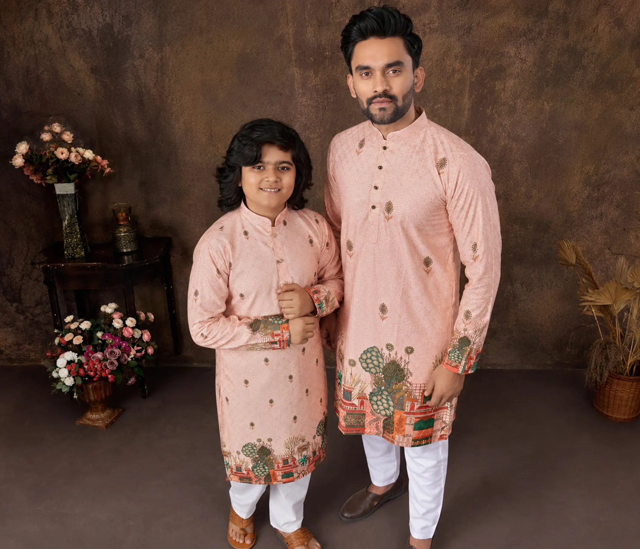 Father Son Matching Kurta Pajama Set | Twinning Heritage Handpainted Ethnic Wear